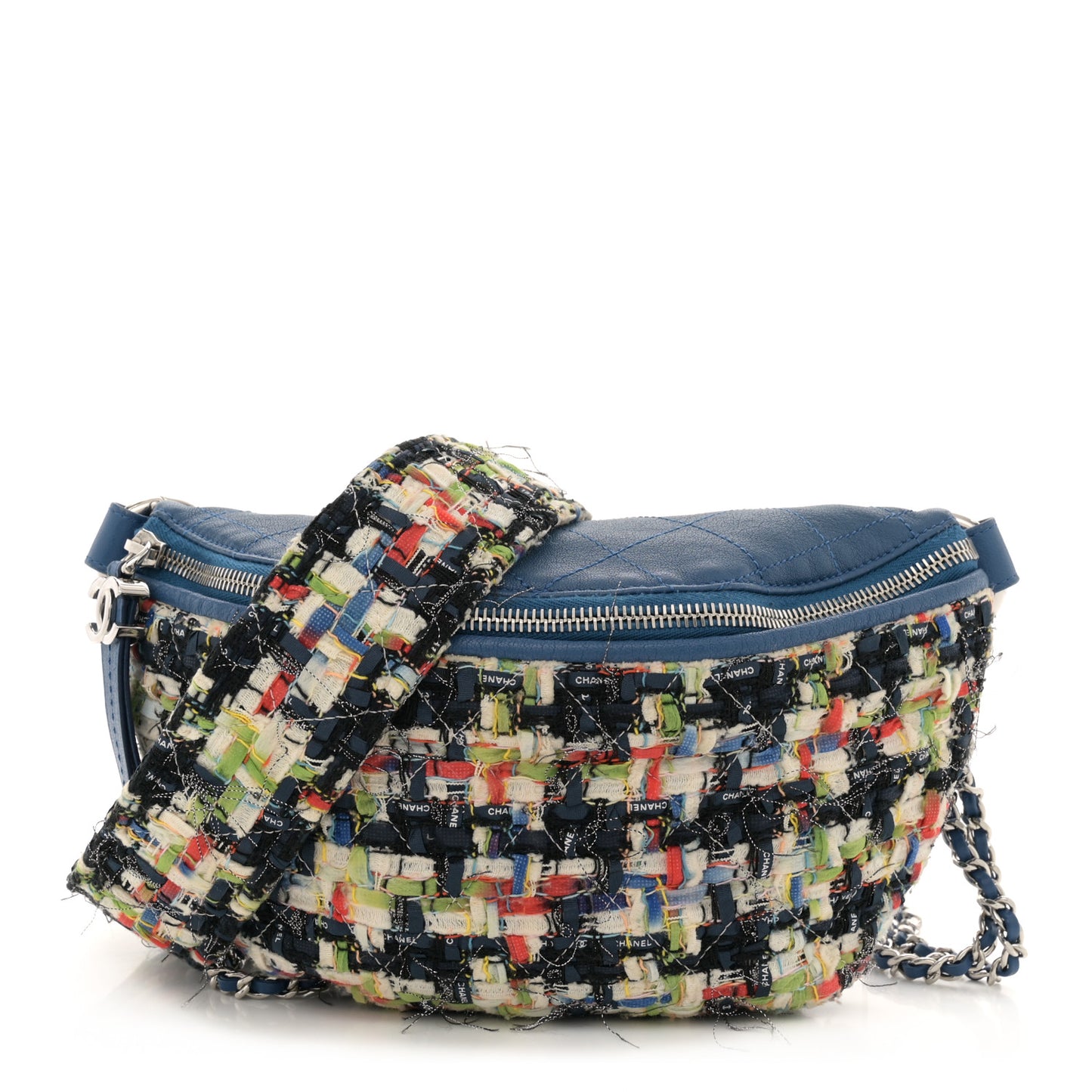 Lambskin Tweed Waist Bag Blue Multicolor