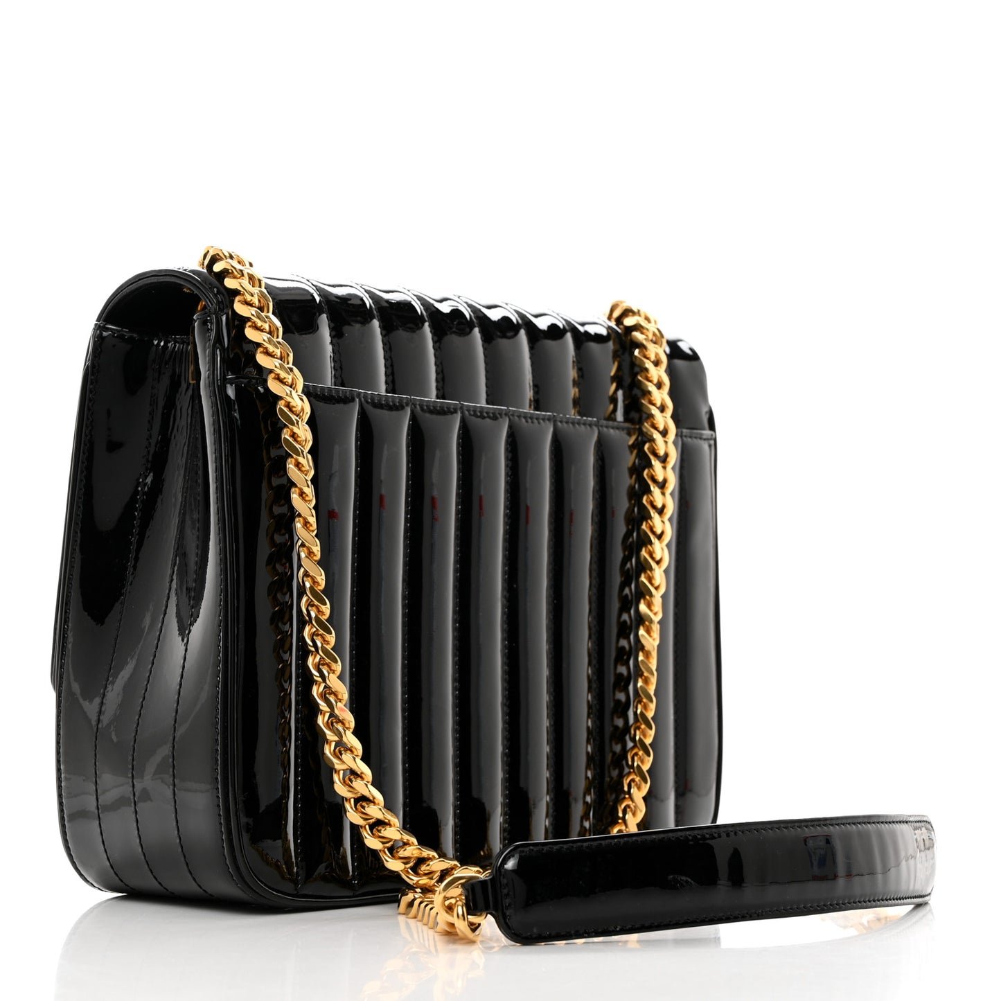 Patent Matelasse Monogram Large Vicky Chain Bag Black