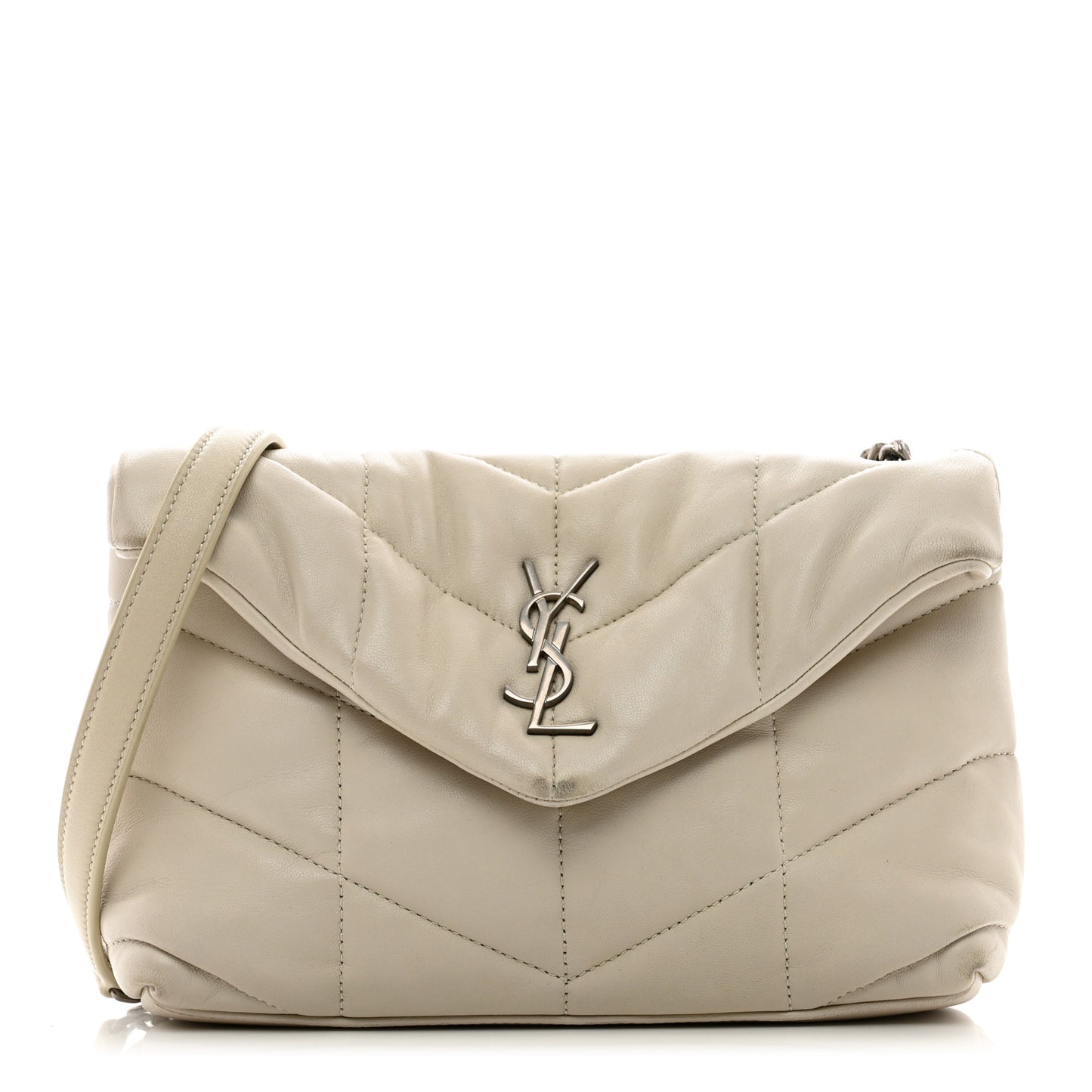 Lambskin Quilted Toy Loulou Puffer Monogram Chain Satchel Blanc Vintage