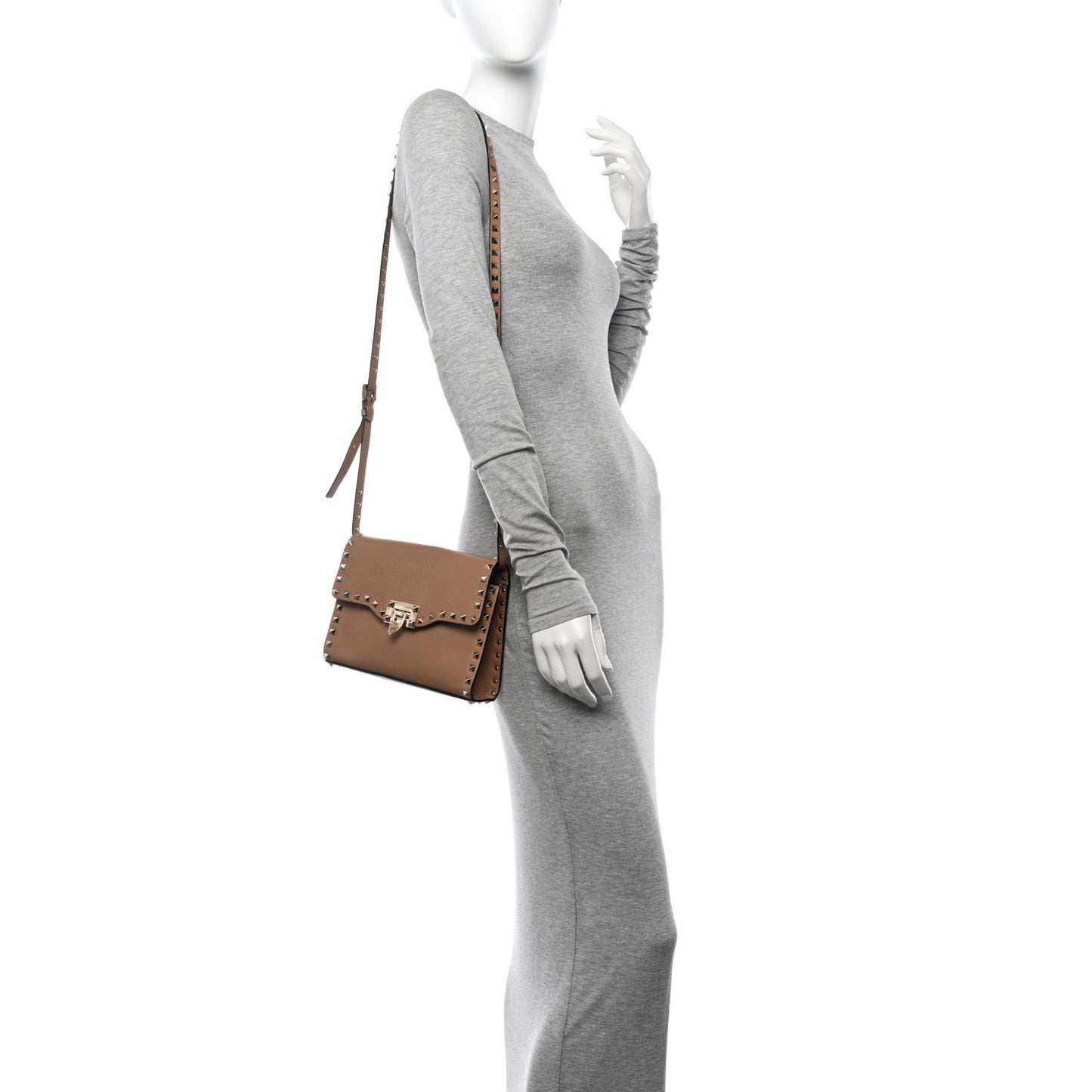 Pebbled Calfskin Medium Rockstud Flip Lock Crossbody Bag Deep Alpaca