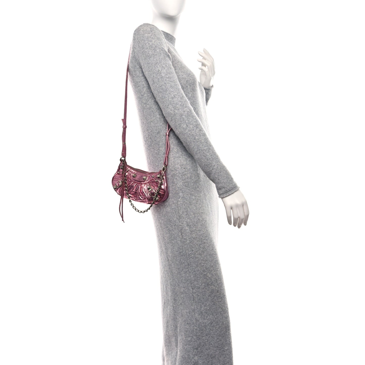 Metallic Agneau Arena Crystal Le Cagole Mini Purse With Chain Met Pink