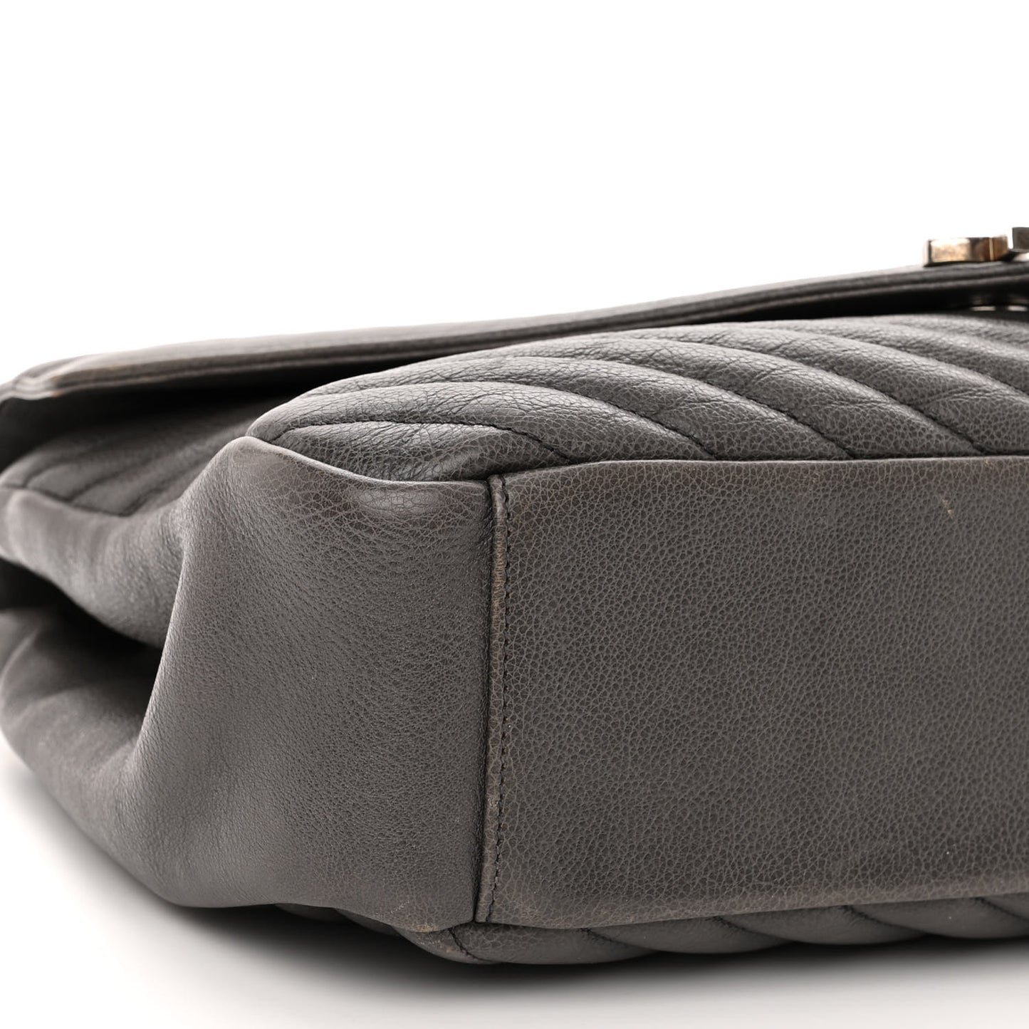 Sheepskin Matelasse Chevron Monogram Large College Satchel Dark Anthracite