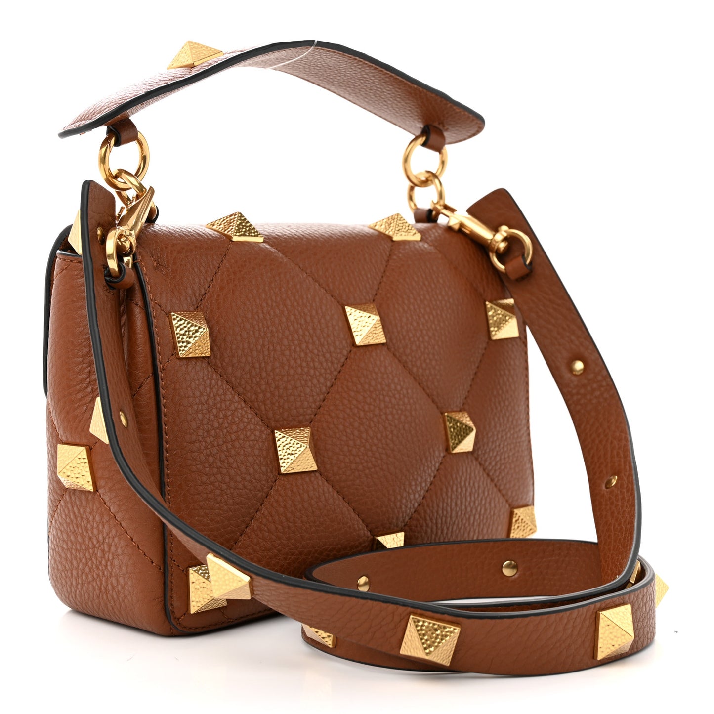 Grained Calfskin Medium Roman Stud Shoulder Bag Selleria