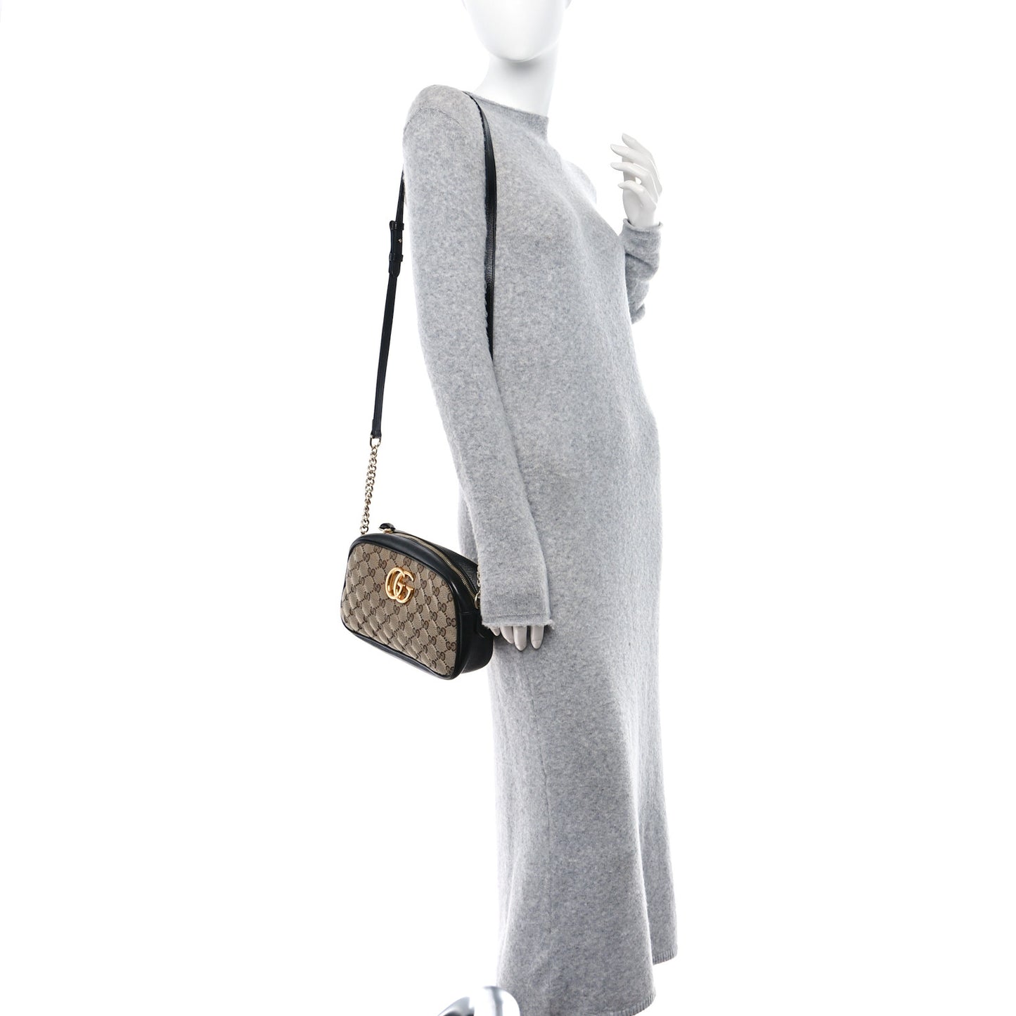 Monogram Matelasse Diagonal Small GG Marmont Chain Shoulder Bag Beige Black