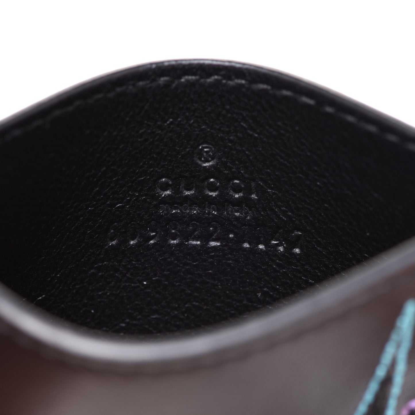 Calfskin Blade Embroidered Card Case Black