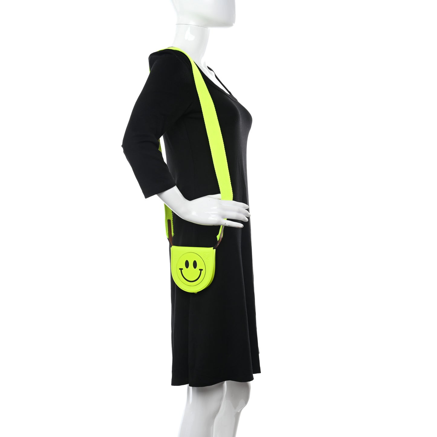 Smooth Calfskin Smiley Small Heel Crossbody Bag Neon Yellow