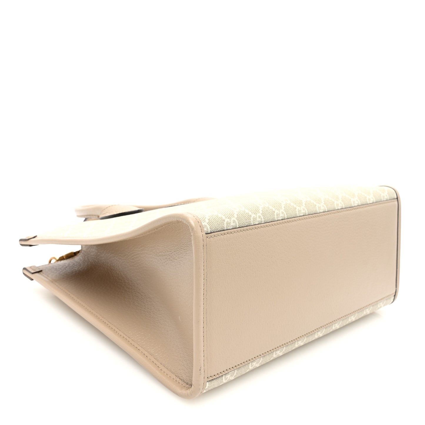 GG Supreme Monogram Textured Dollar Calfskin Small Retro Interlocking G Tote Bag Beige Mystic White Oatmeal