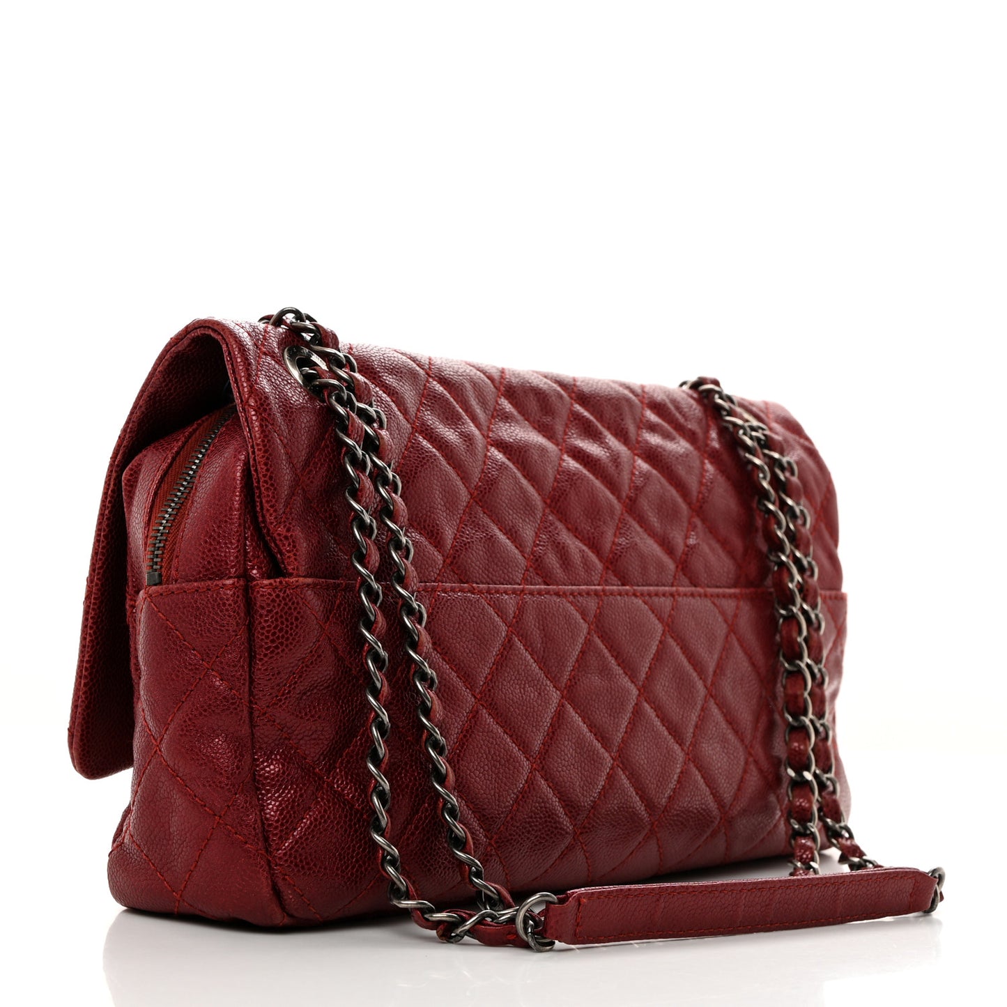 Iridescent Caviar Quilted Large Chic Flap Red