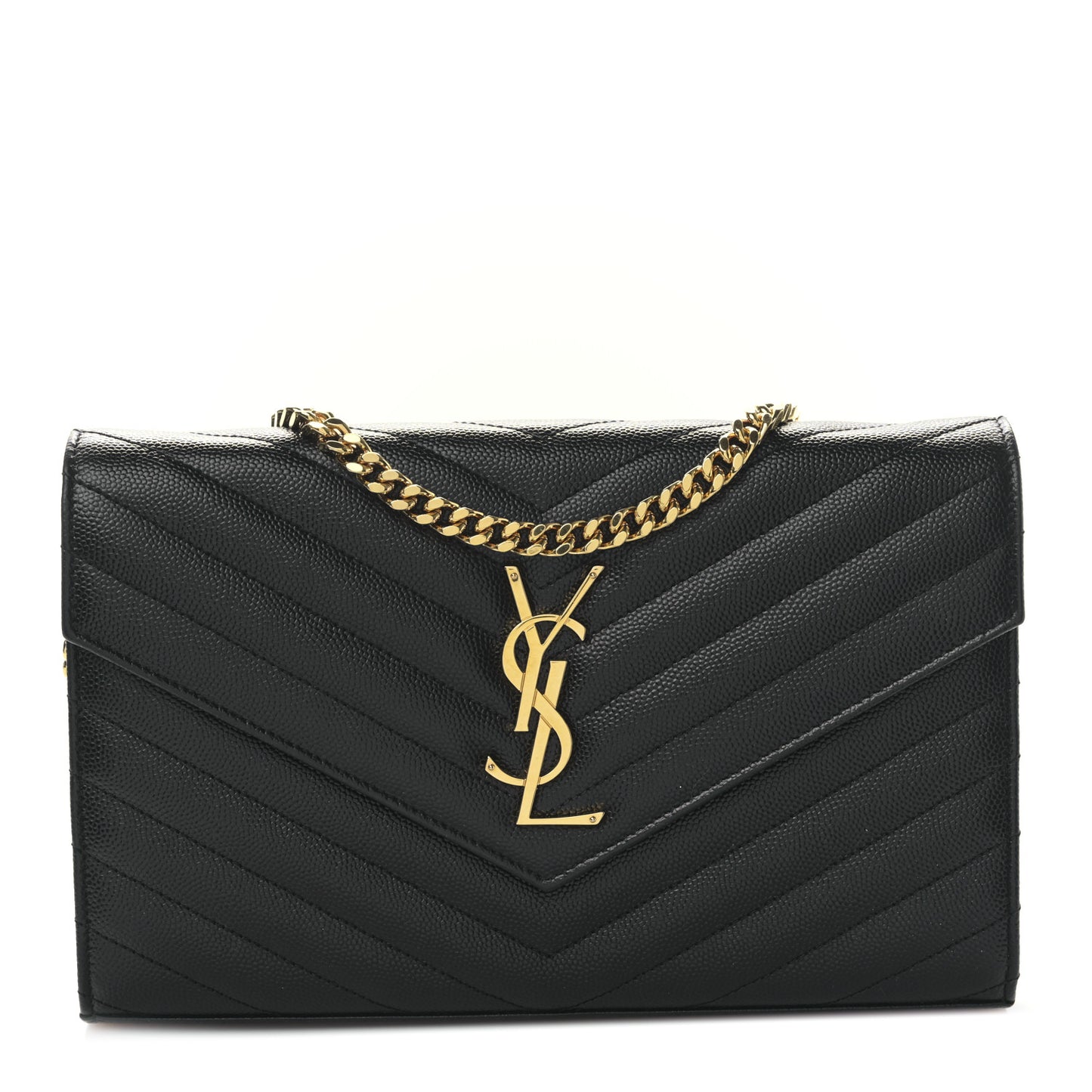 Grain De Poudre Matelasse Chevron Monogram Envelope Chain Wallet Black