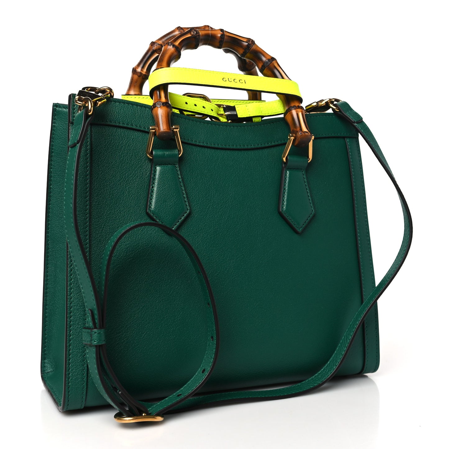 Wonka Grain Calfskin Small Diana Tote Bag Green Yellow Fluo