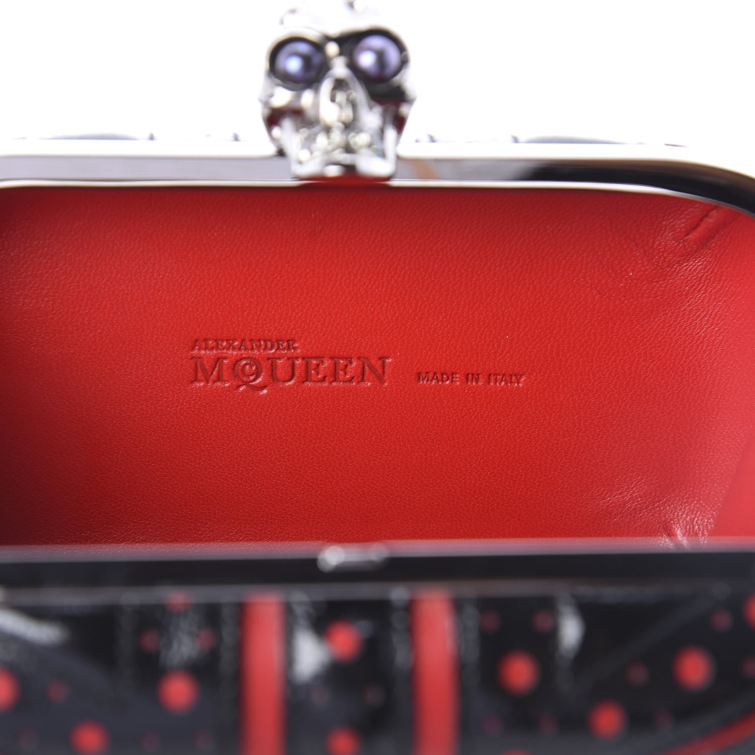 Alexander McQueen Patent Calfskin Britannia Skull Box Clutch Red Black 6 of 7