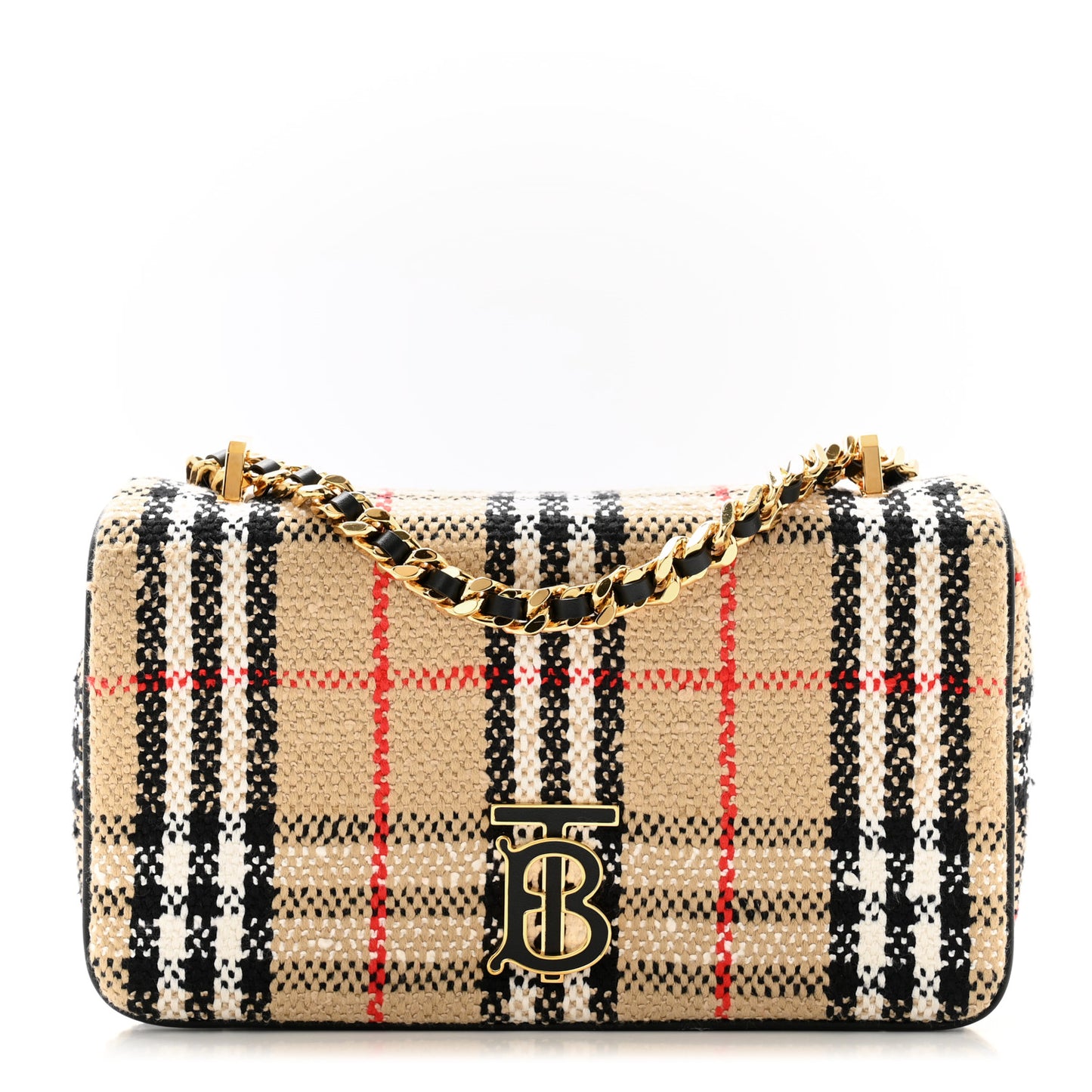 Calfskin Boucle Check Small Lola Chain Bag Archive Beige
