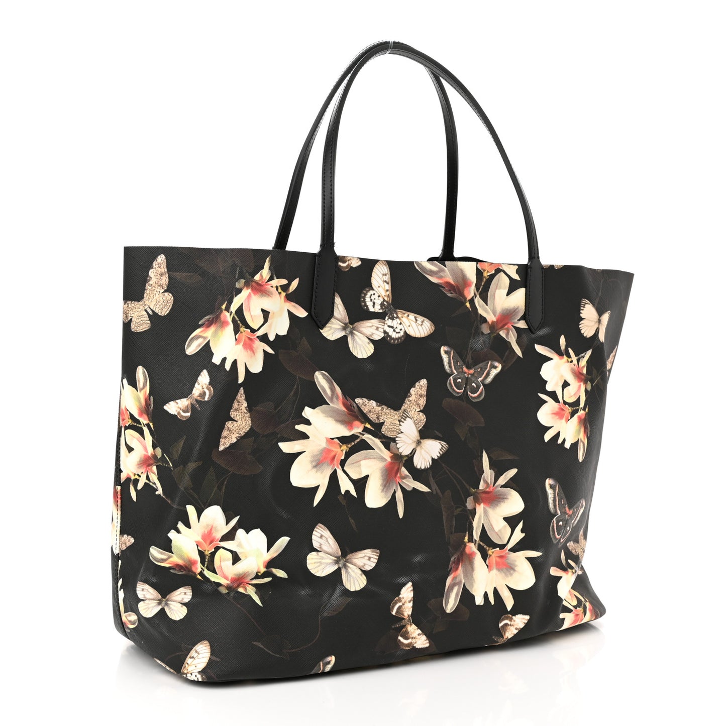Textured Coated Canvas Magnolia and Moth Print Large Antigona Tote