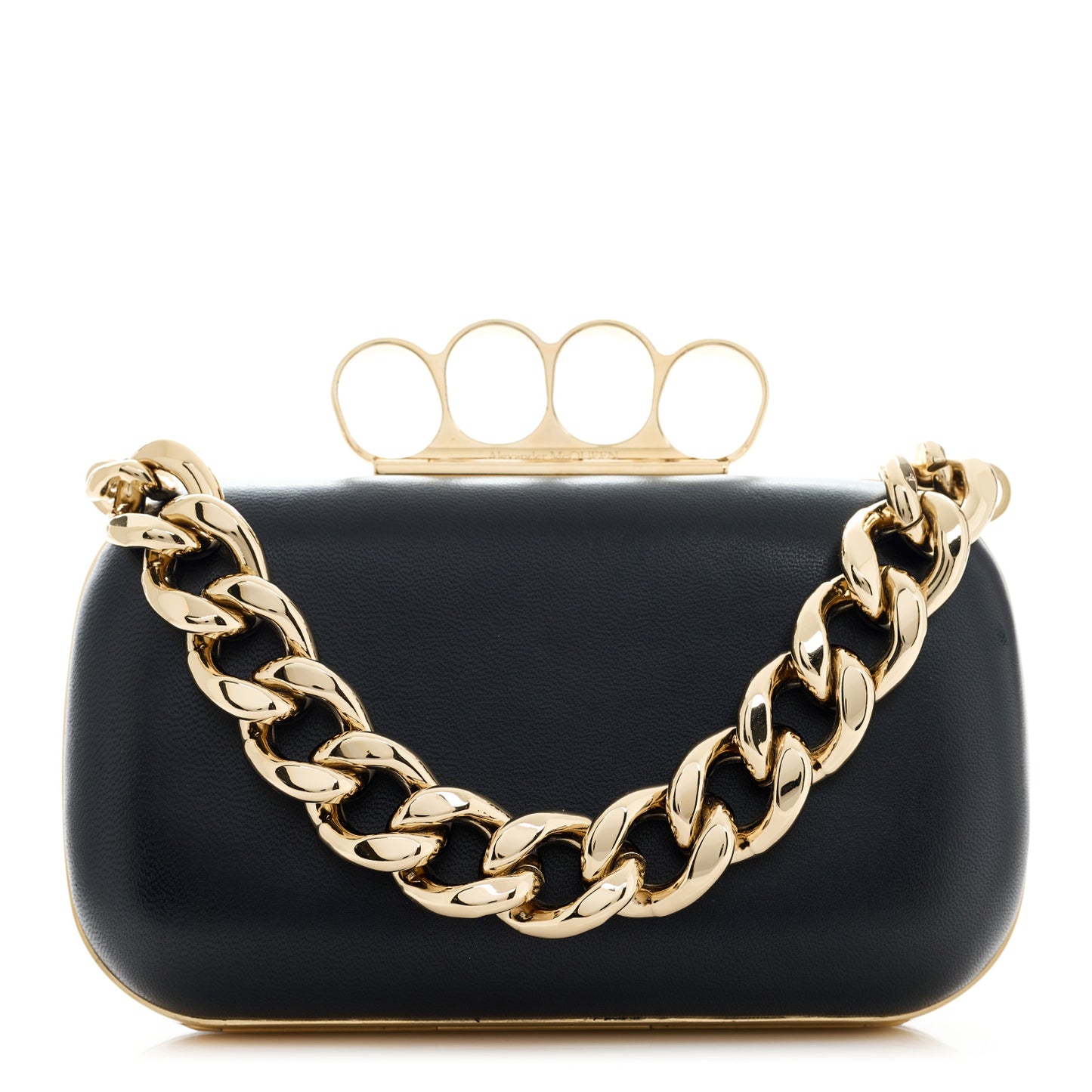 Lambskin Knuckle Box Chain Link Clutch Black