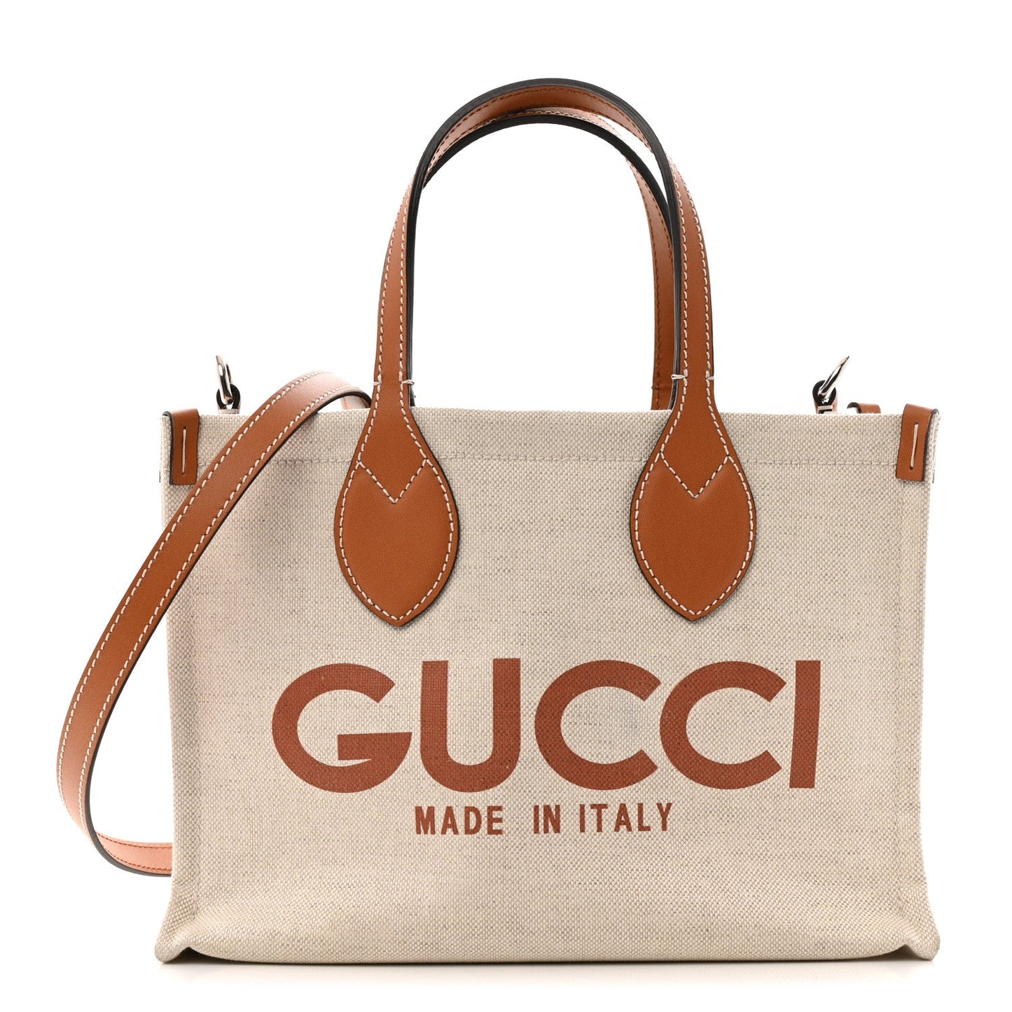 Canvas Calfskin Logo Print Medium Tote Bag Brown