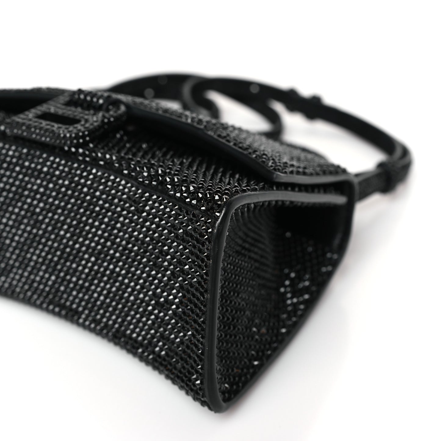 Strass Suede Hourglass Top Handle Bag XS Black