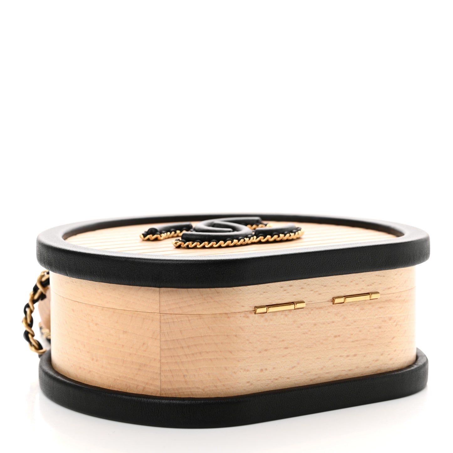 Beech Wood Lambskin Round CC Vanity Case Black