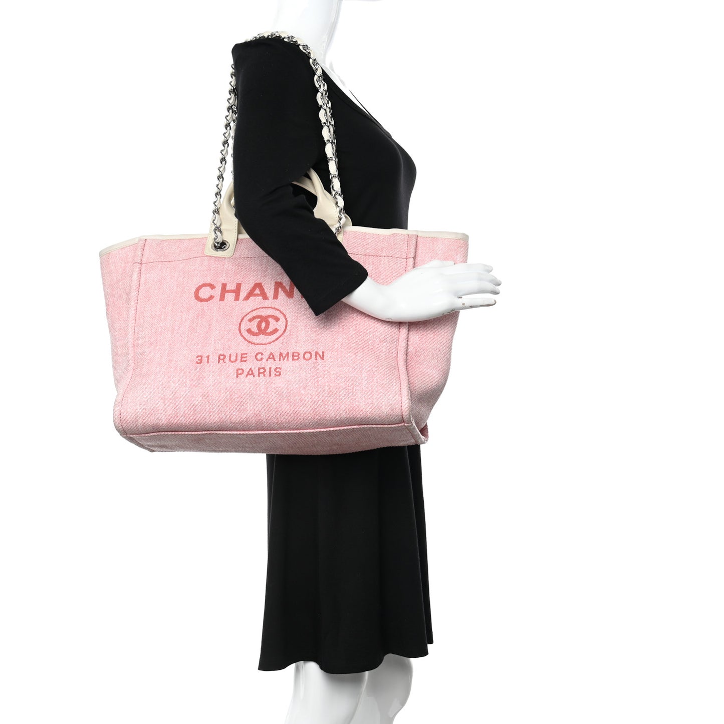 Woven Straw Raffia Medium Deauville Tote Pink White