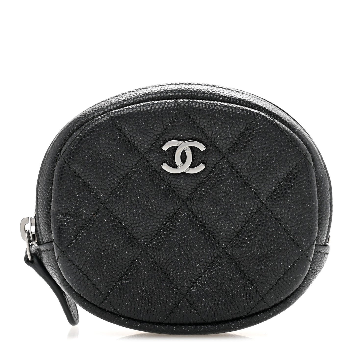 Iridescent Caviar Quilted Zip Around Classic Coin Purse Black