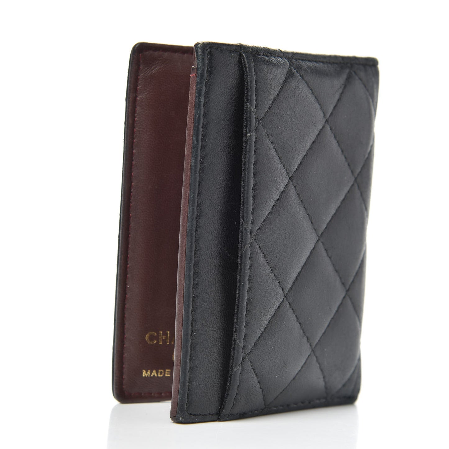 Lambskin Quilted Card Holder Wallet Black