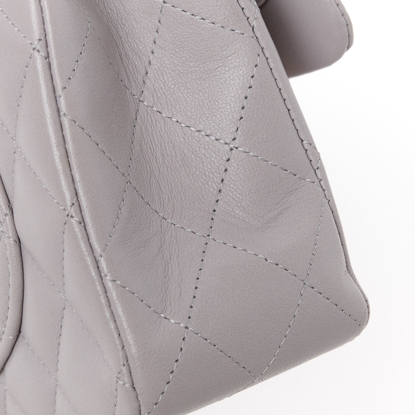 Lambskin Quilted Small Double Flap Light Grey