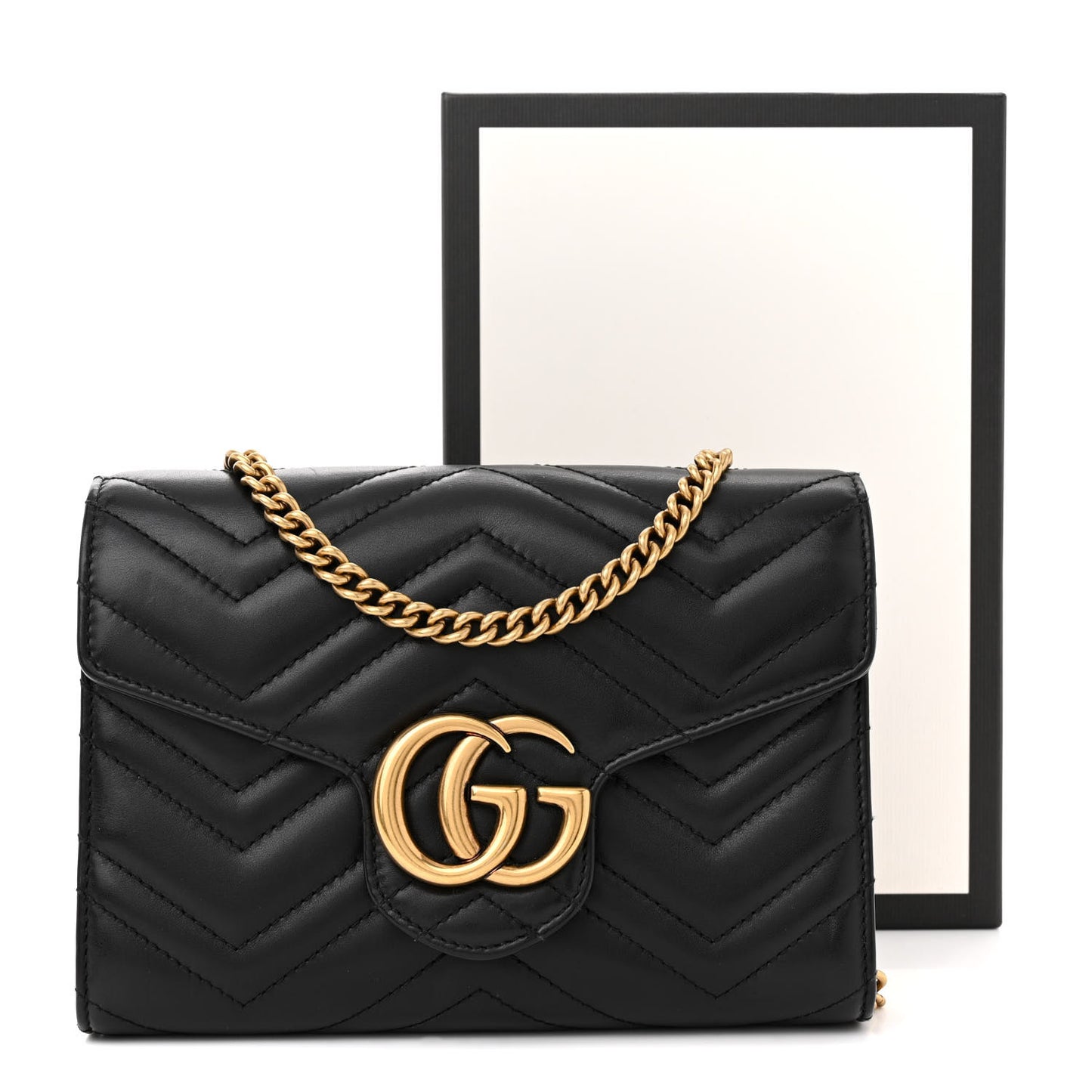 Calfskin Matelasse GG Marmont Chain Wallet Black