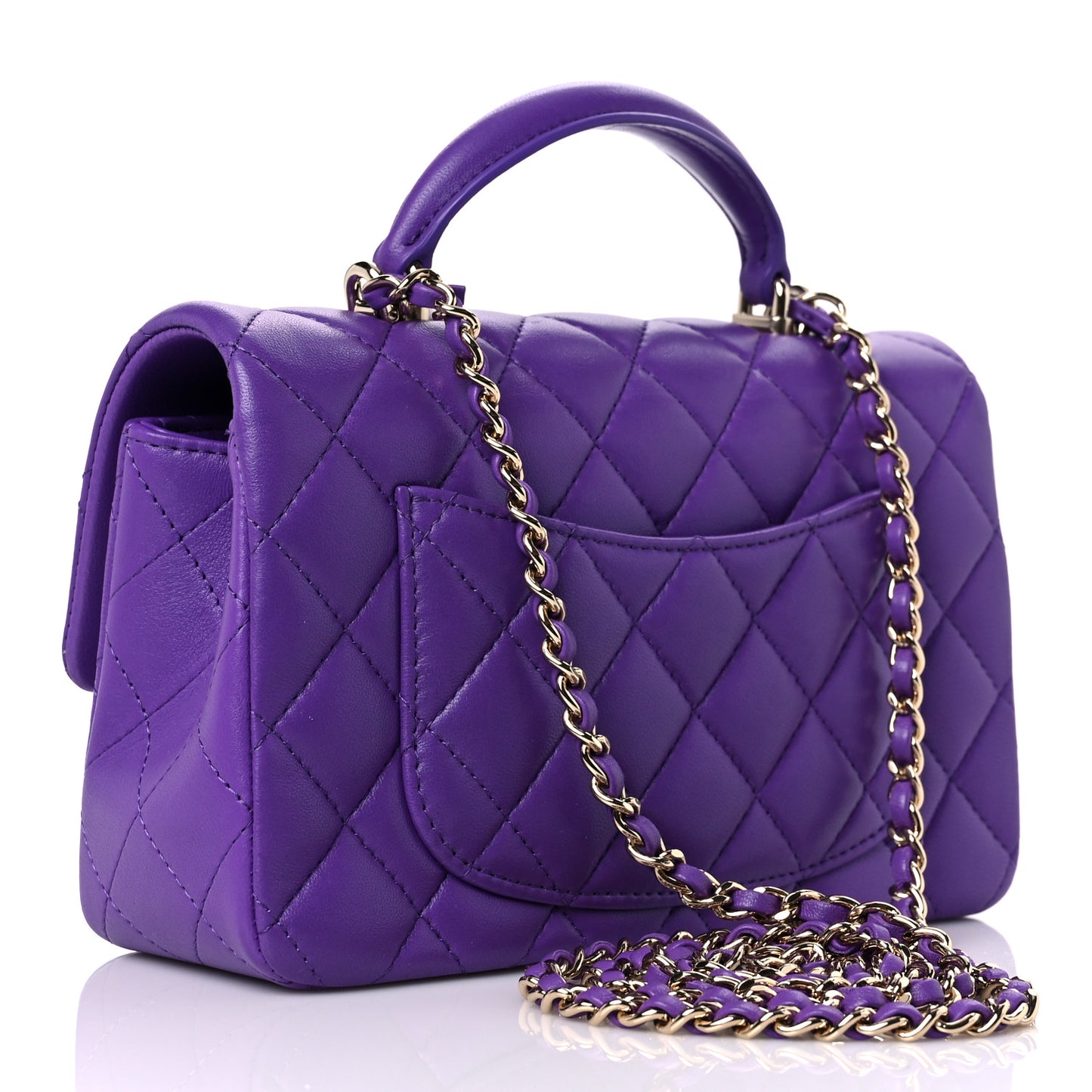 Lambskin Quilted Mini Top Handle Rectangular Flap Dark Purple
