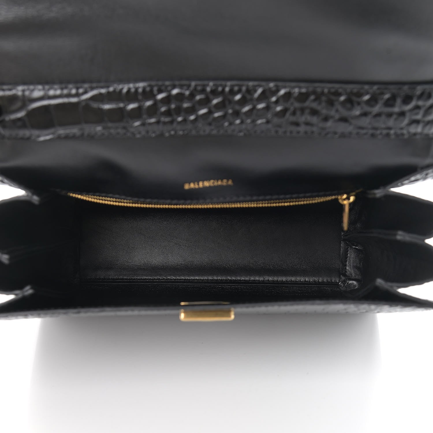 Balenciaga Shiny Calfskin Crocodile Embossed Medium Ghost Shoulder Bag Black 5 of 10