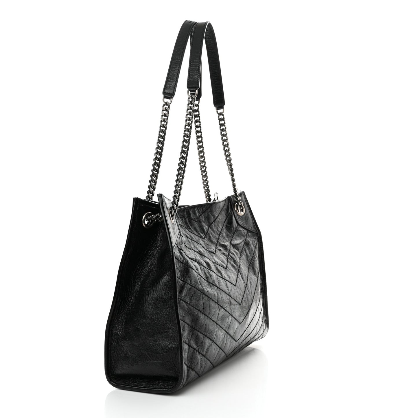 Crinkled Calfskin Matelasse Monogram Medium Niki Shopper Tote Black