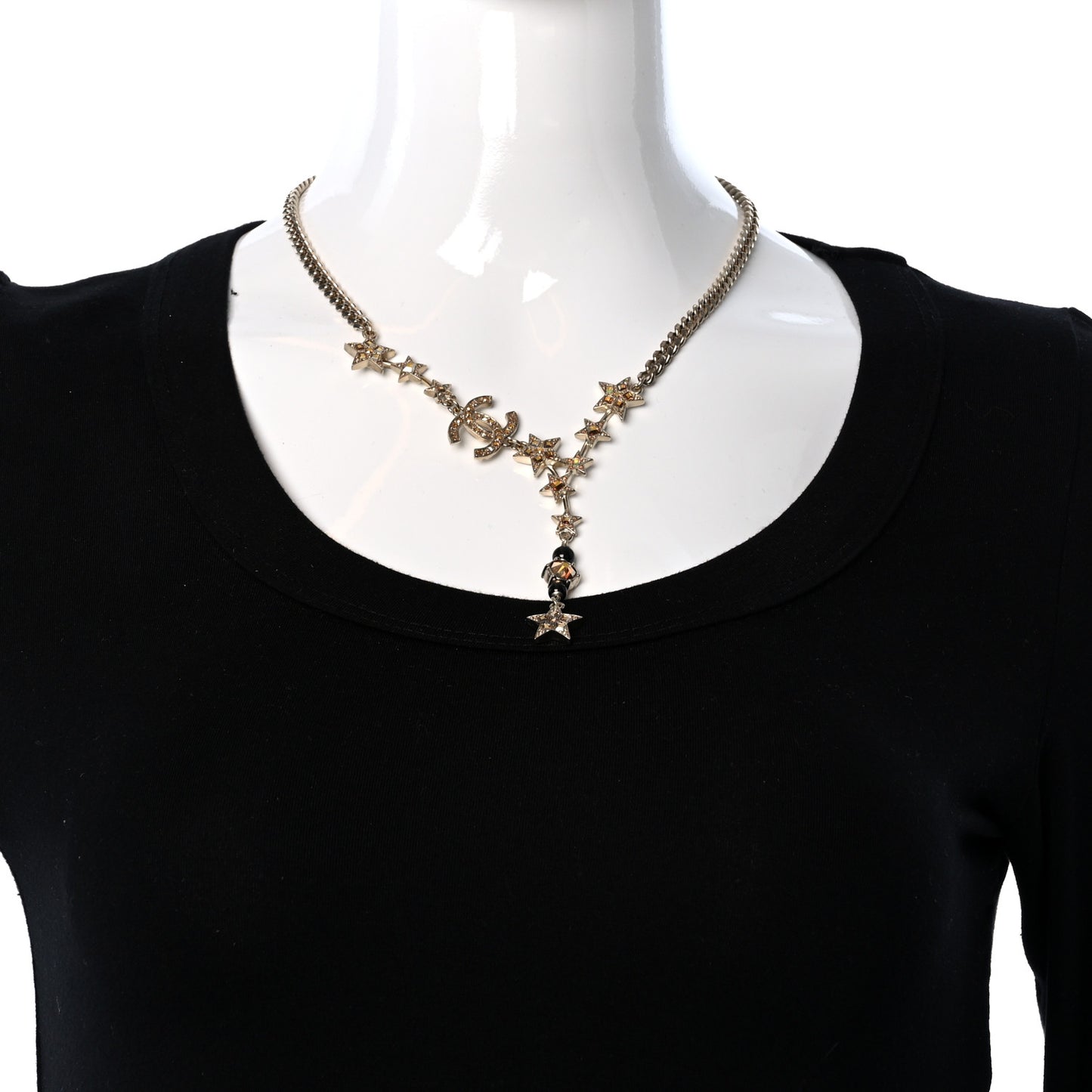 Crystal Pearl CC Star Necklace Gold Orange
