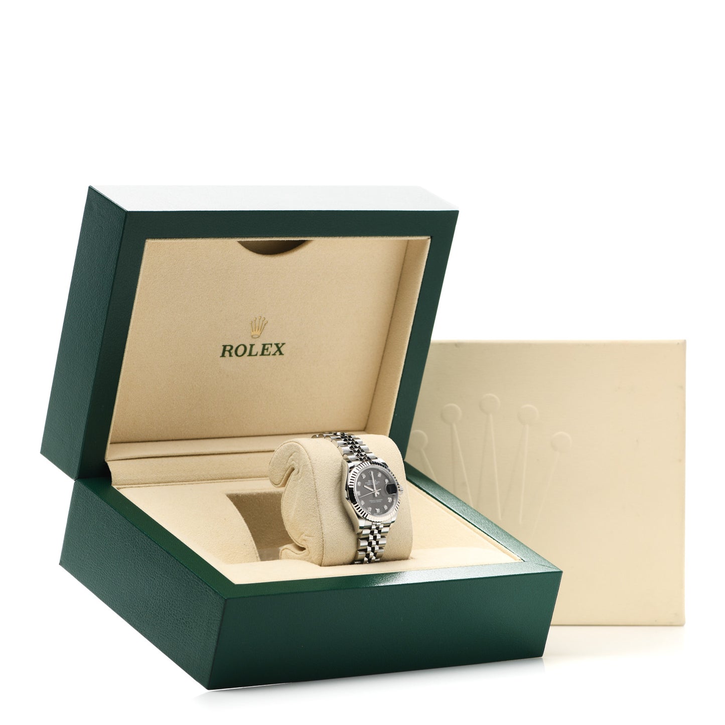 Stainless Steel 18K White Gold Diamond 28mm Oyster Perpetual Datejust Watch Dark Grey 279174