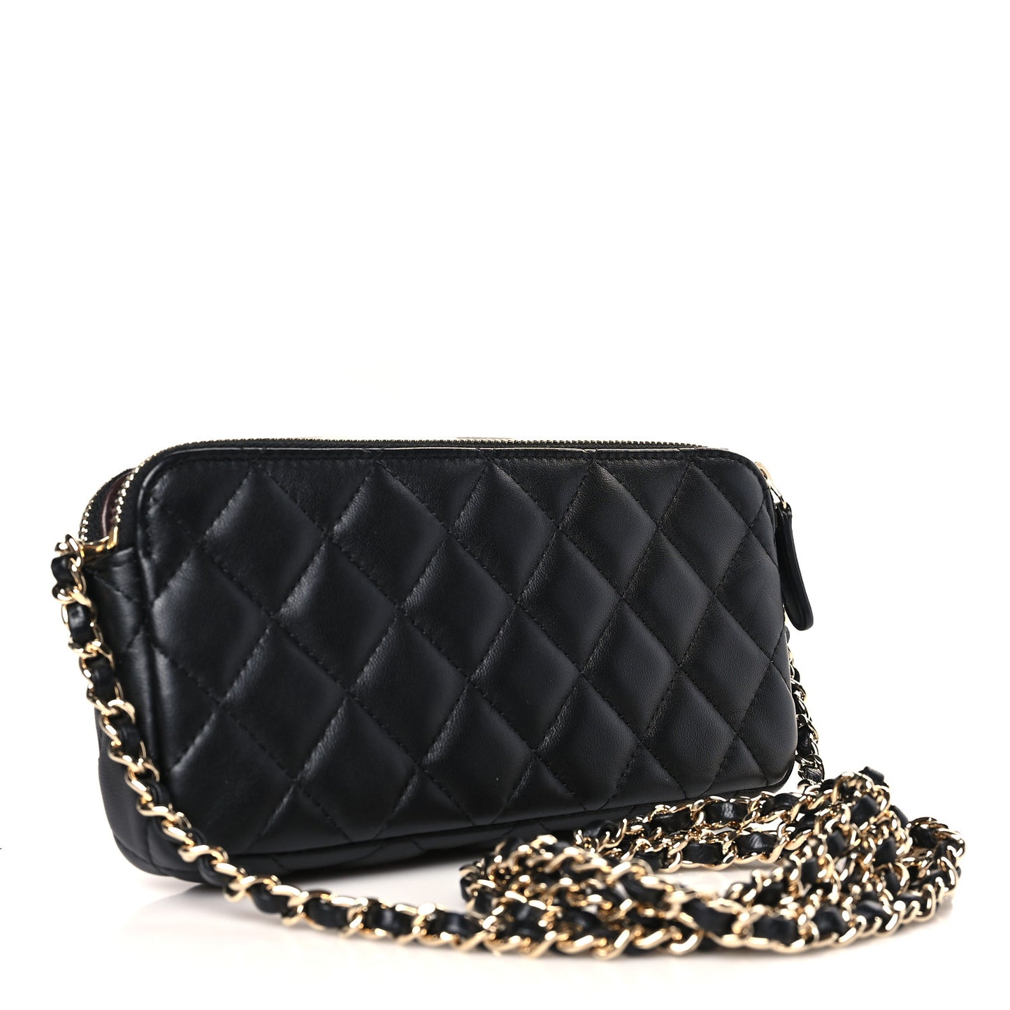 Lambskin Quilted Small Clutch With Chain Black