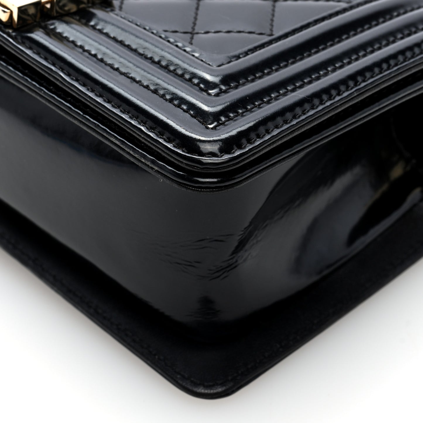 Iridescent Glazed Calfskin Quilted Small Boy Flap Black
