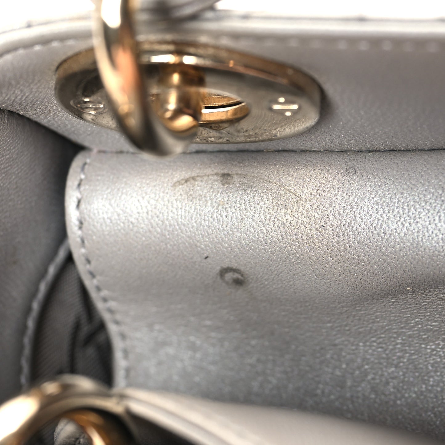Metallic Lambskin Cannage Mini Lady Dior Grey