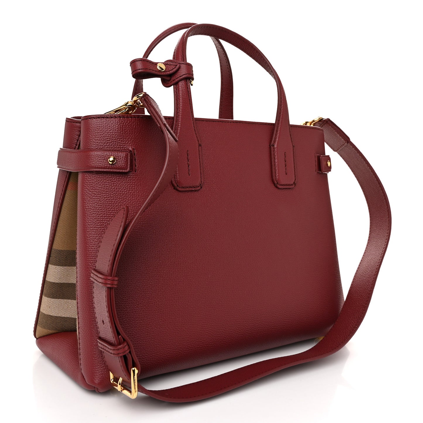 Grainy Calfskin House Check Medium Banner Tote Crimson