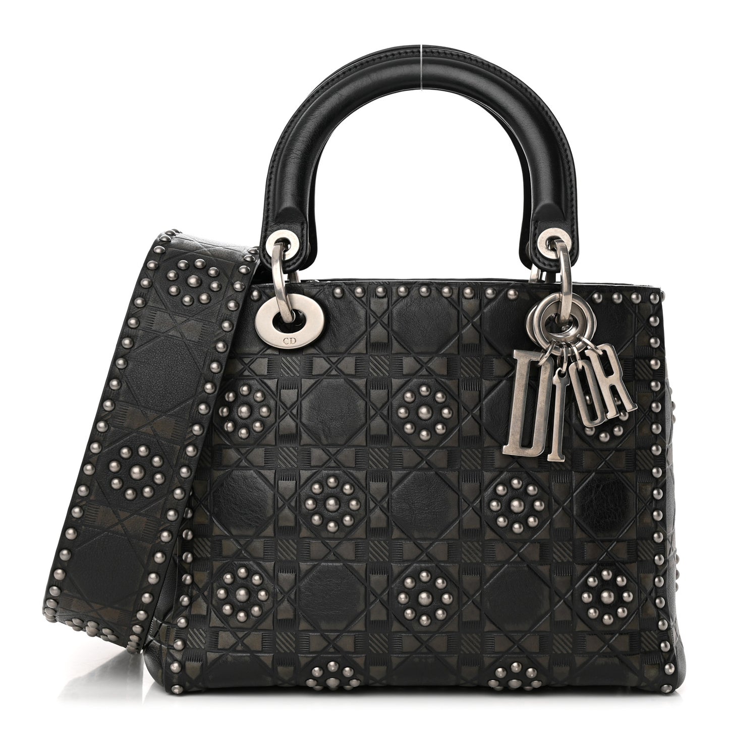 Calfskin Studded Flower Medium Lady Dior Black