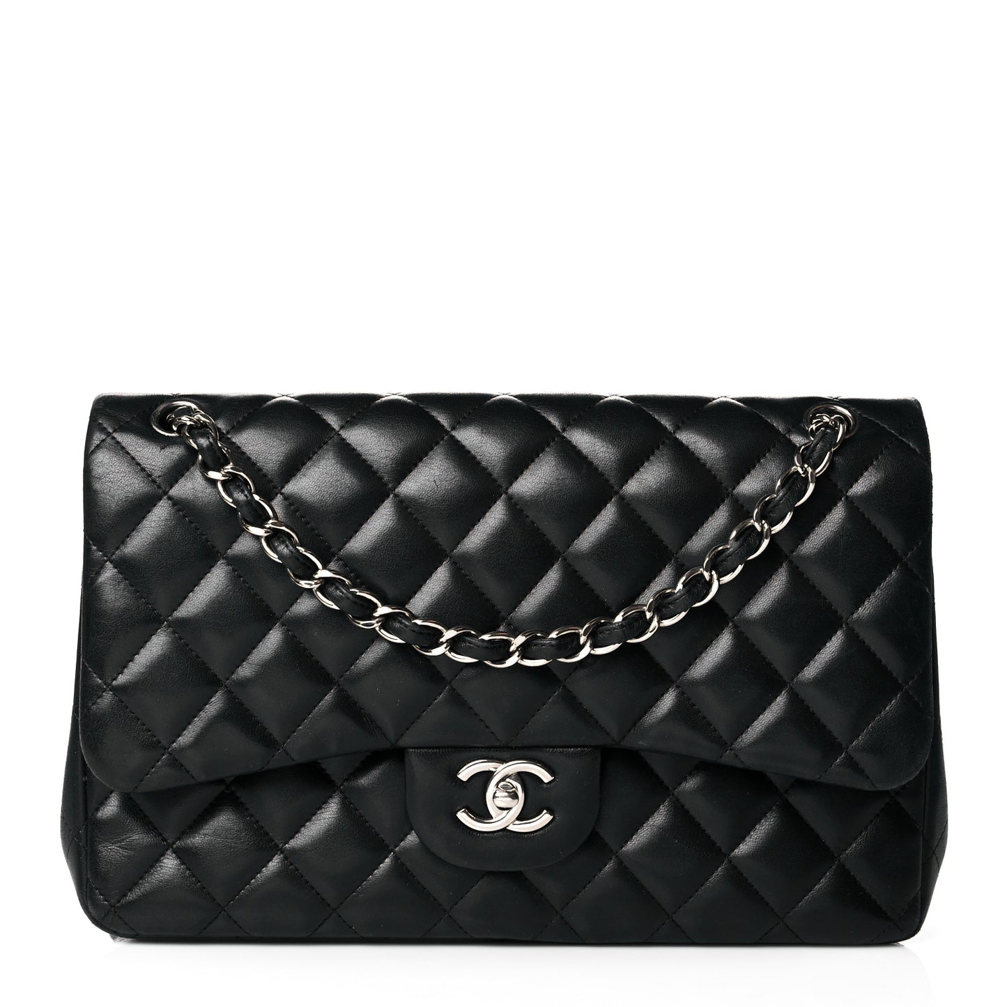 Lambskin Quilted Jumbo Double Flap Black