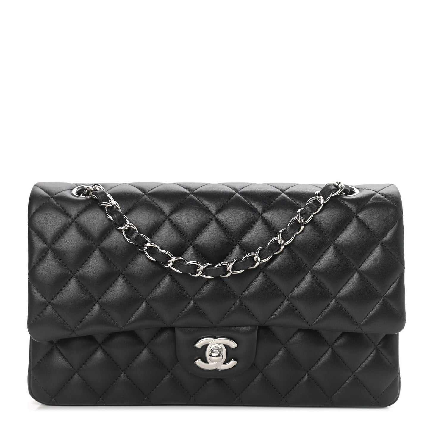 Lambskin Quilted Medium Double Flap Black