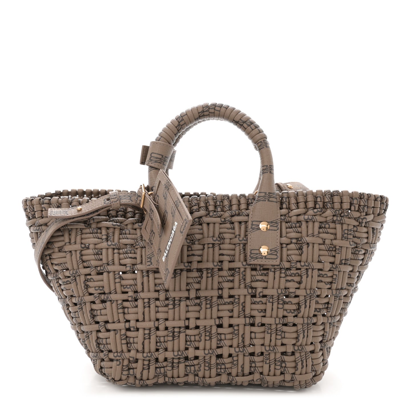 Varnished Faux Calfskin BB Monogram Braided XS Bistro Basket Beige