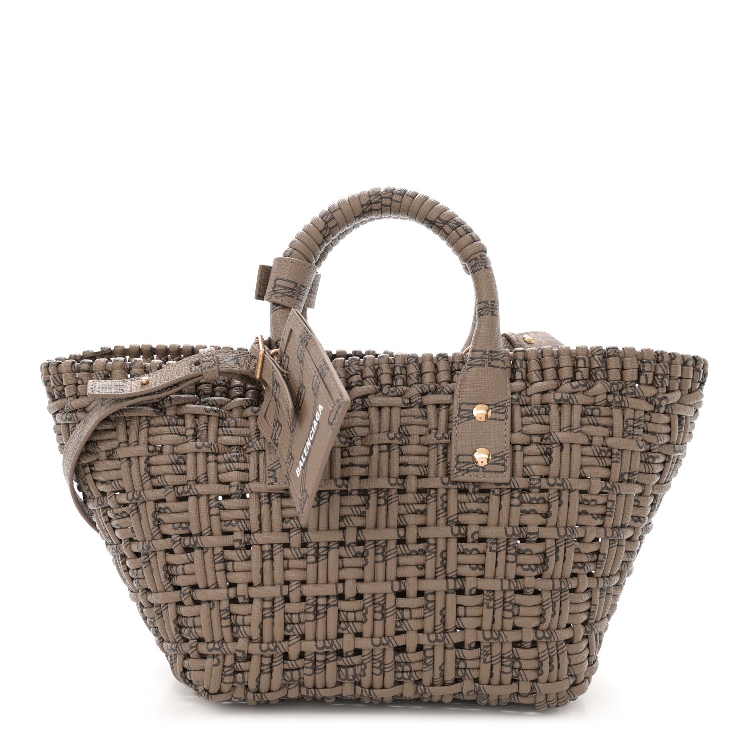 Balenciaga Varnished Faux Calfskin BB Monogram Braided XS Bistro Basket Beige 1 of 10