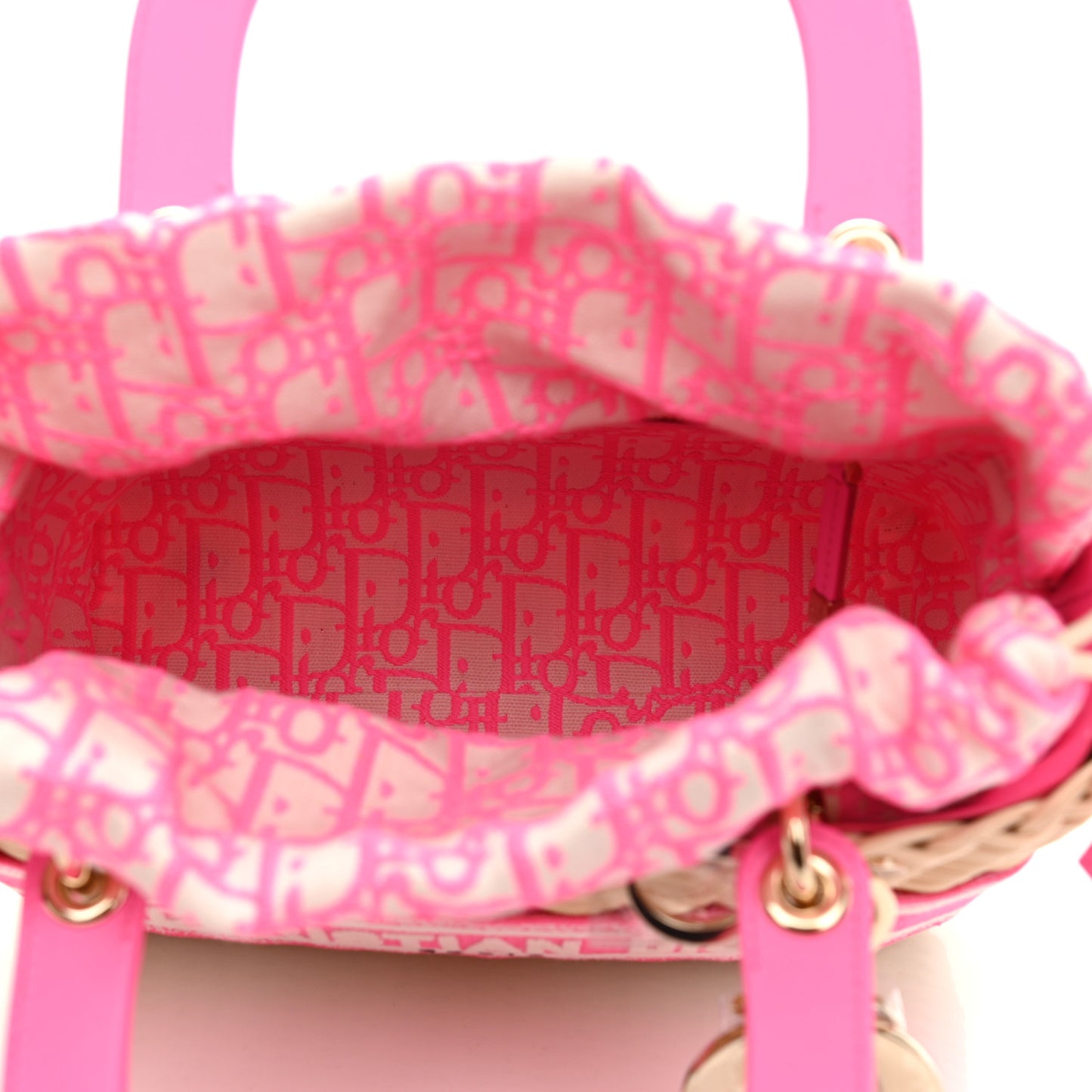 Wicker Oblique Medium Lady Dior Bag Fluorescent Pink