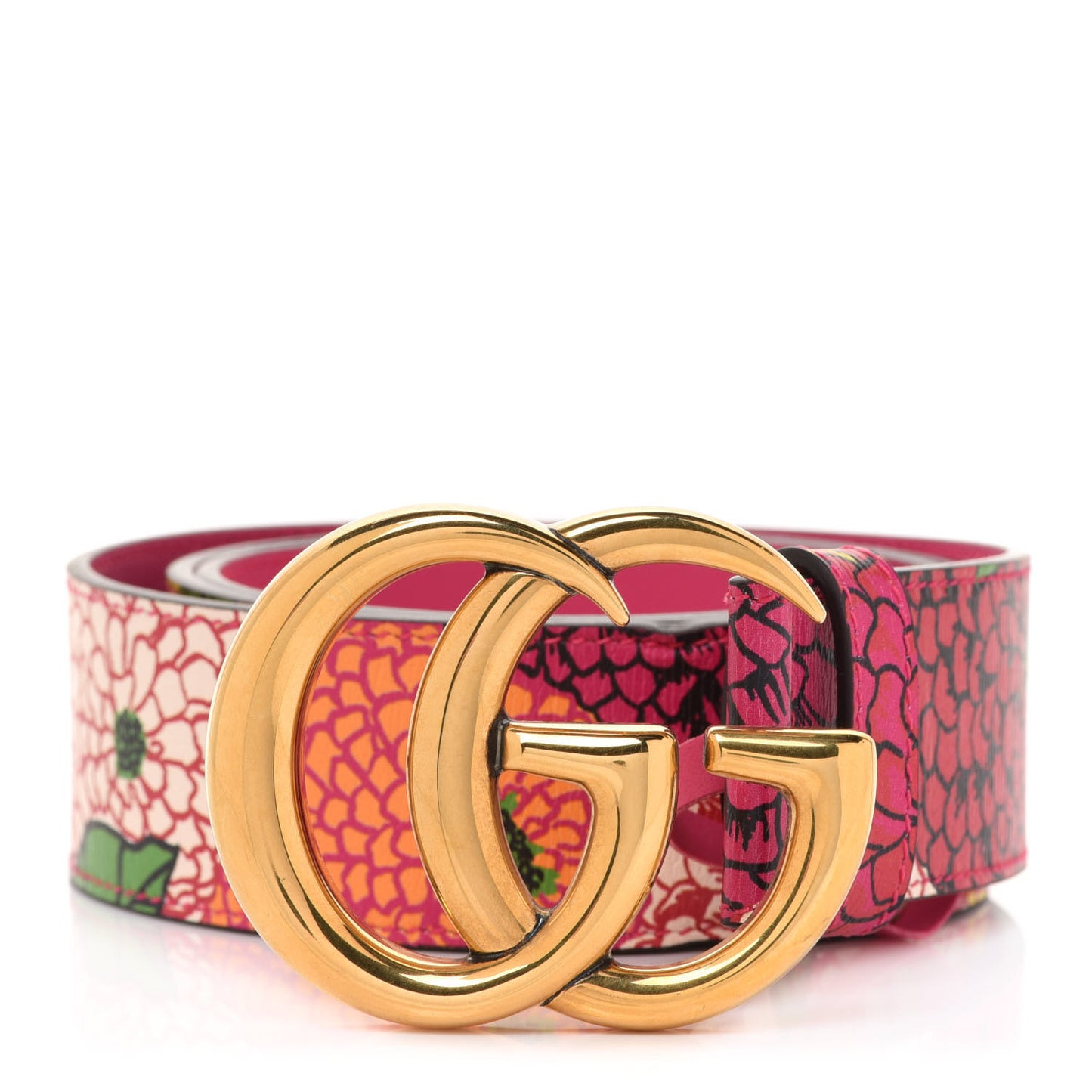 x KEN SCOTT Textured Calfskin Pomponica Print Double G 40mm Belt 95 38 Pink