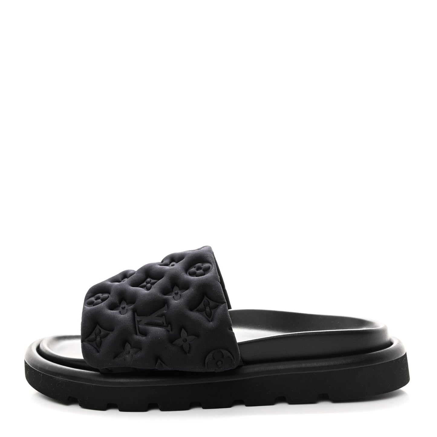 Technical Fabric Embossed Monogram Pool Pillow Comfort Mules 41 Black
