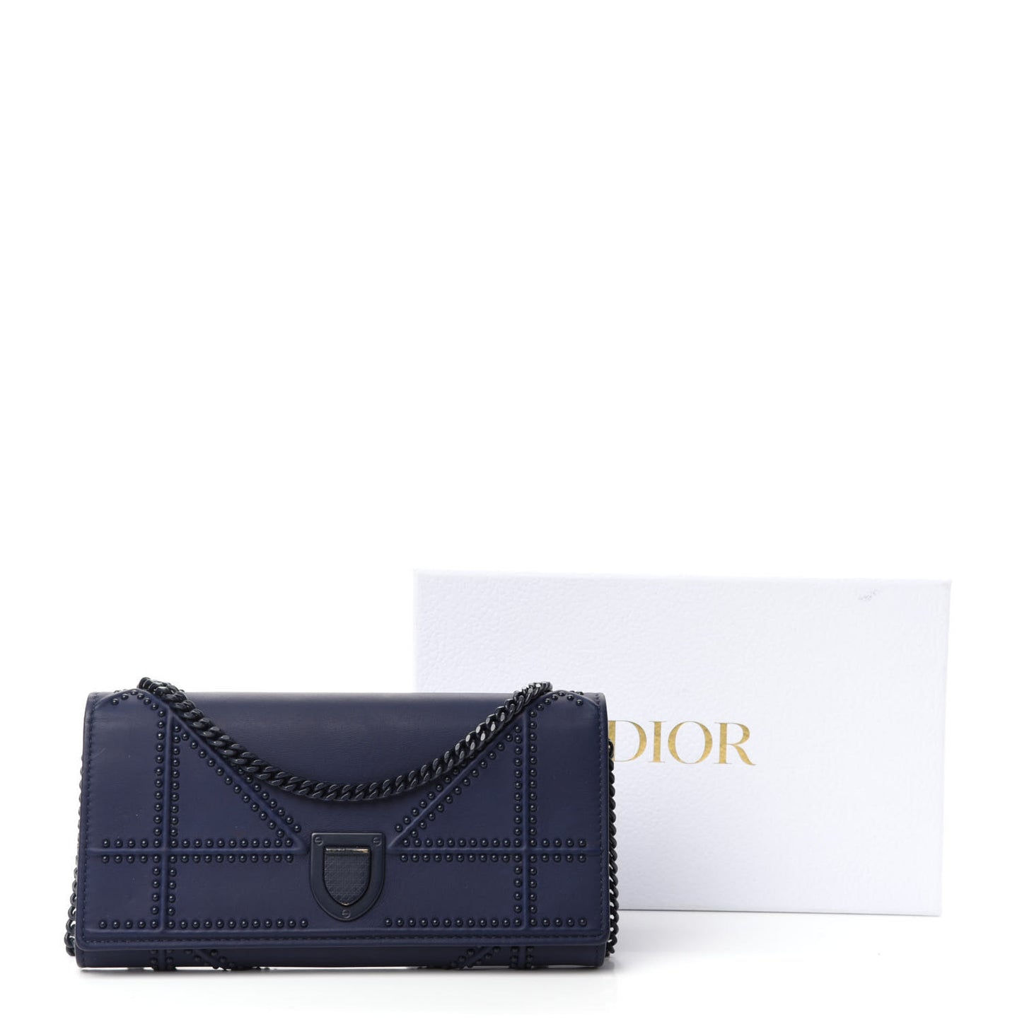 Matte Calfskin Studded Diorama Croisiere Chain Wallet Indigo