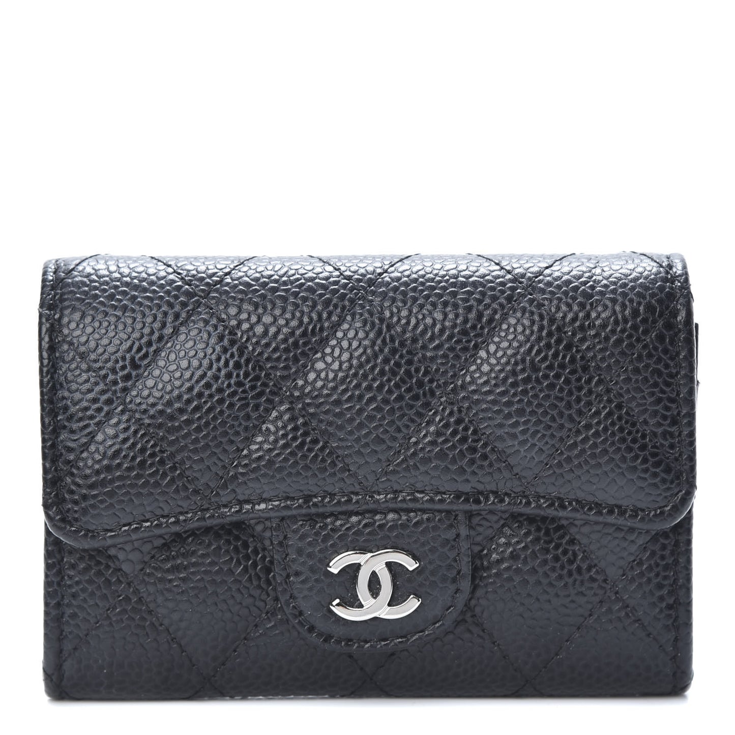Caviar Quilted Flap Card Holder Wallet Black
