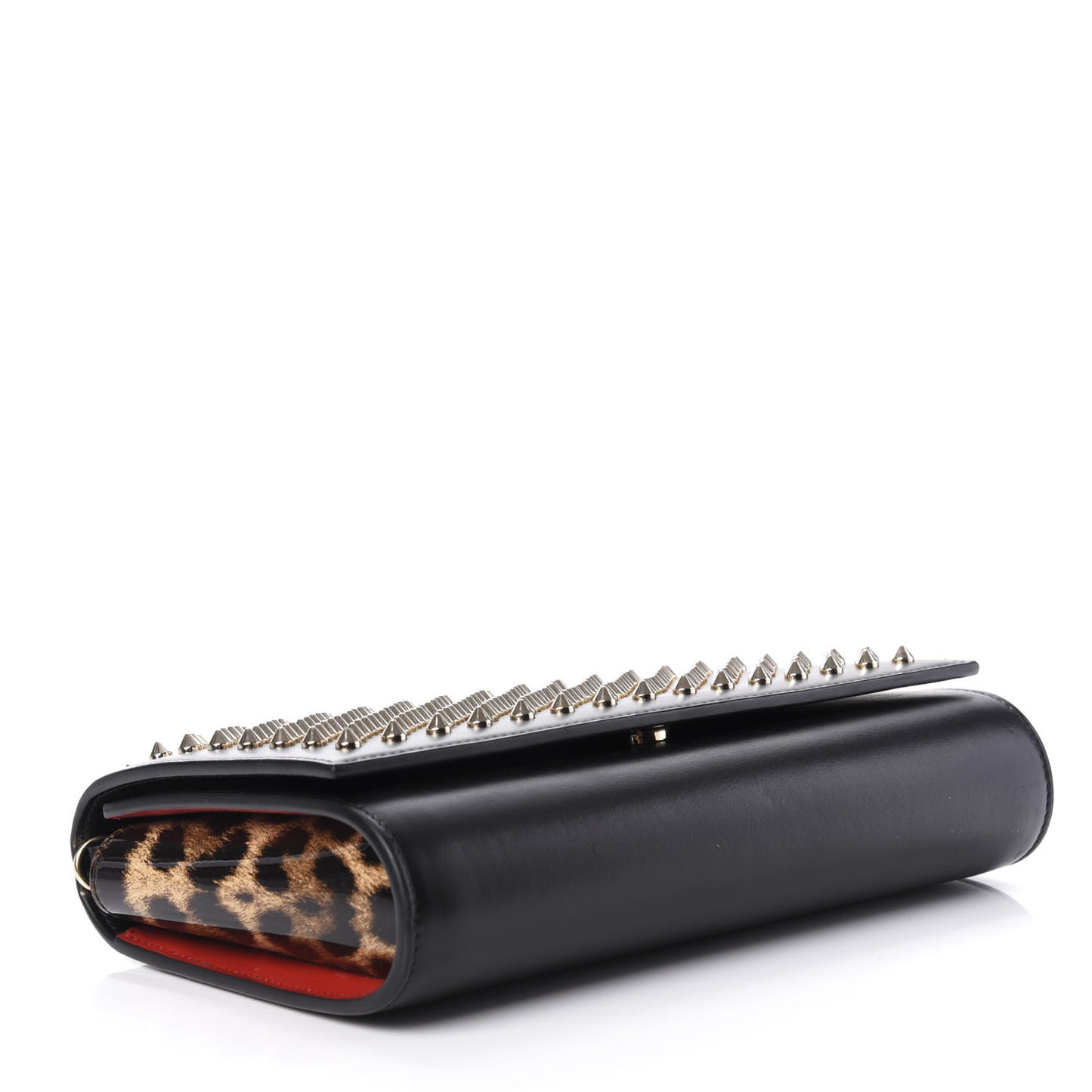 Calfskin Patent Leopard Spikes Paloma Clutch Black