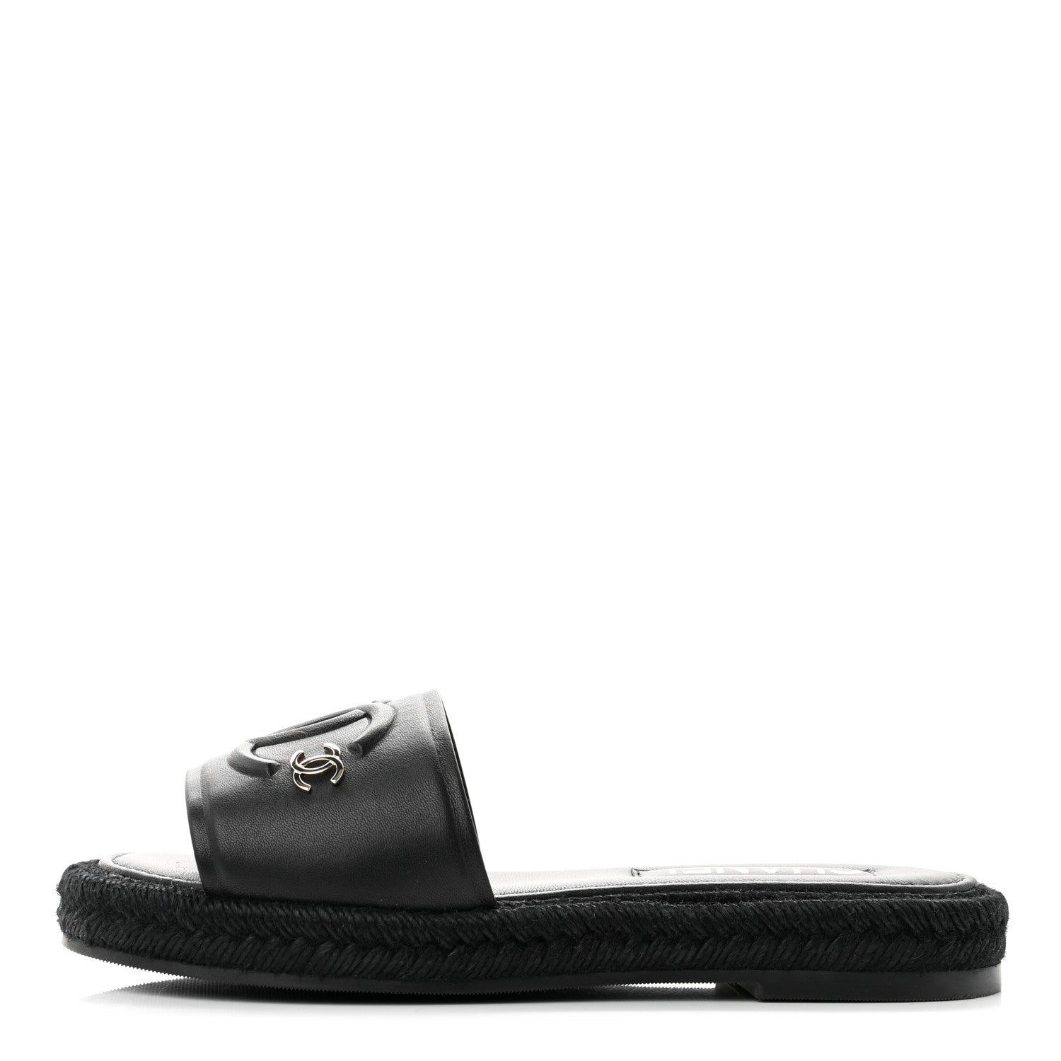 Chanel Lambskin Espadrille Mule Sandals 37 Black 1 of 8