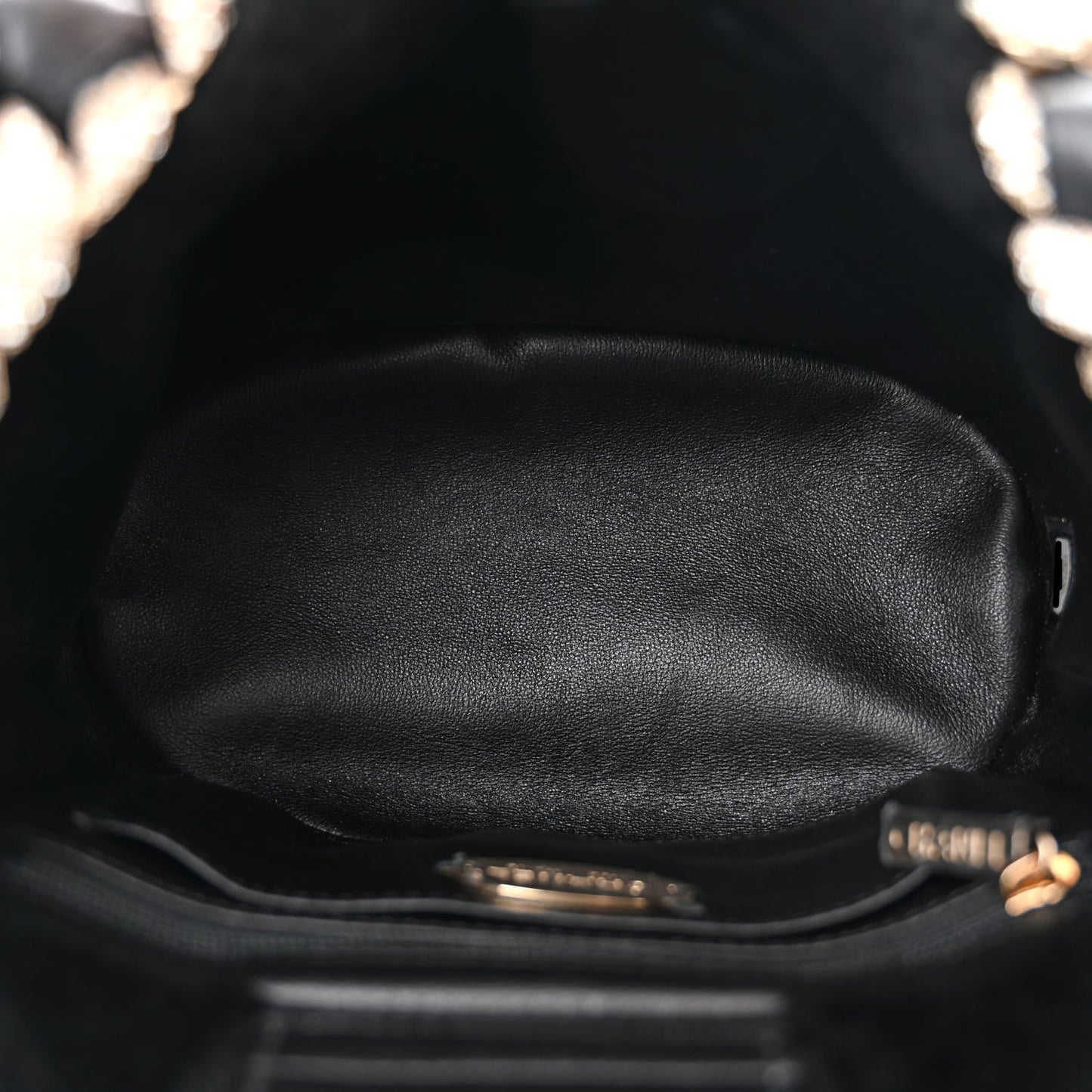 Shearling Lambskin Crystal Strass Flap Black