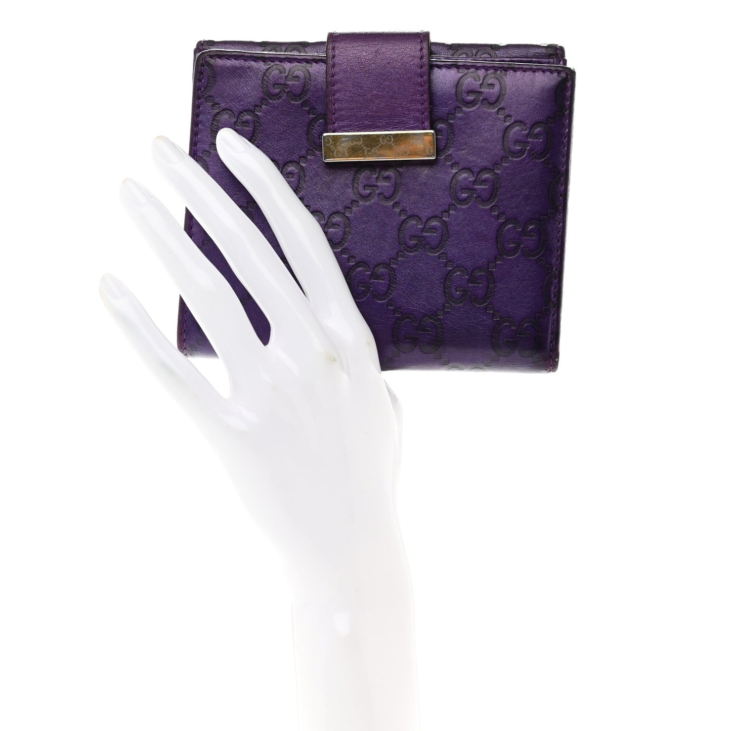 Metallic Soft Guccissima Icon Bar French ID Wallet Purple