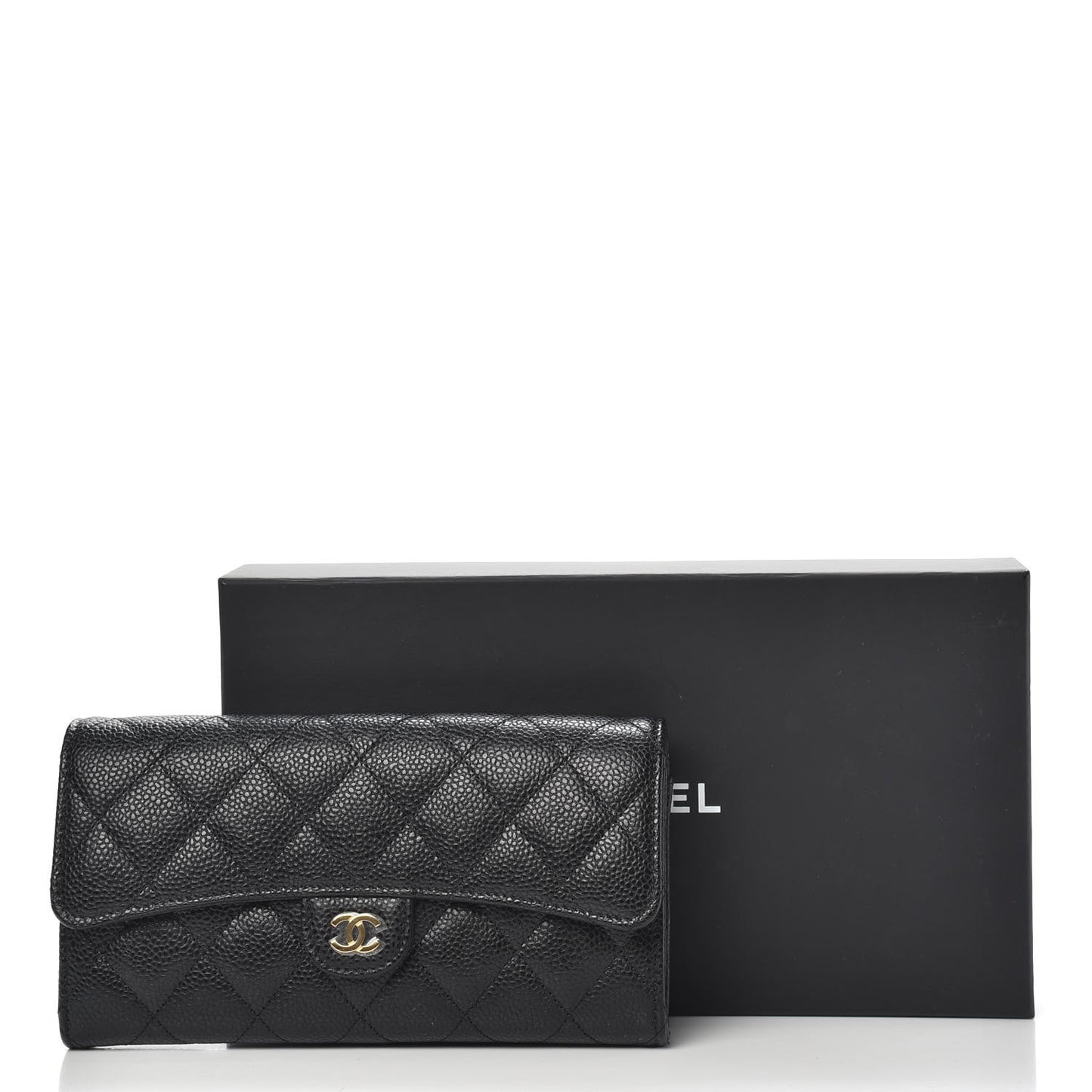 Caviar Quilted Large Gusset Flap Wallet Black